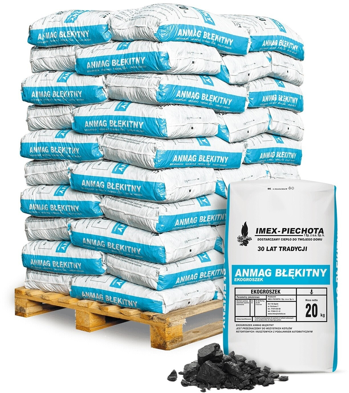 Bild von Paligo Anmag Steinkohle 5-25 mm 50 x 20 kg Sack 1000 kg Palette