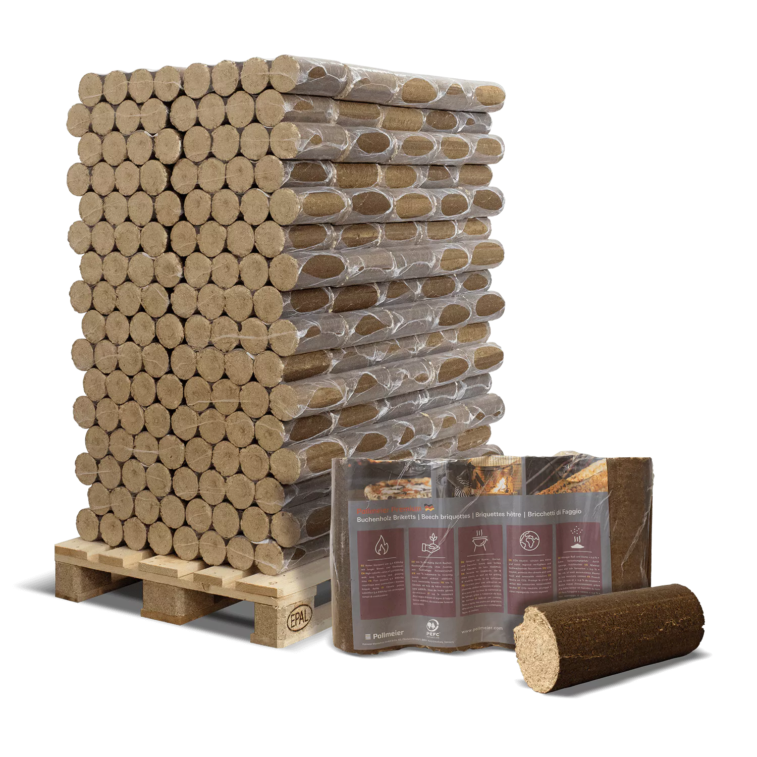Bild von Pollmeier Premium Buchenholz Briketts 6kg x 160 Gebinde 960kg Palette