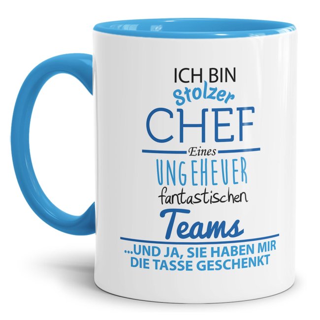 Bild von Tasse Stolzer Chef - Keramik Innen & Henkel Hellblau