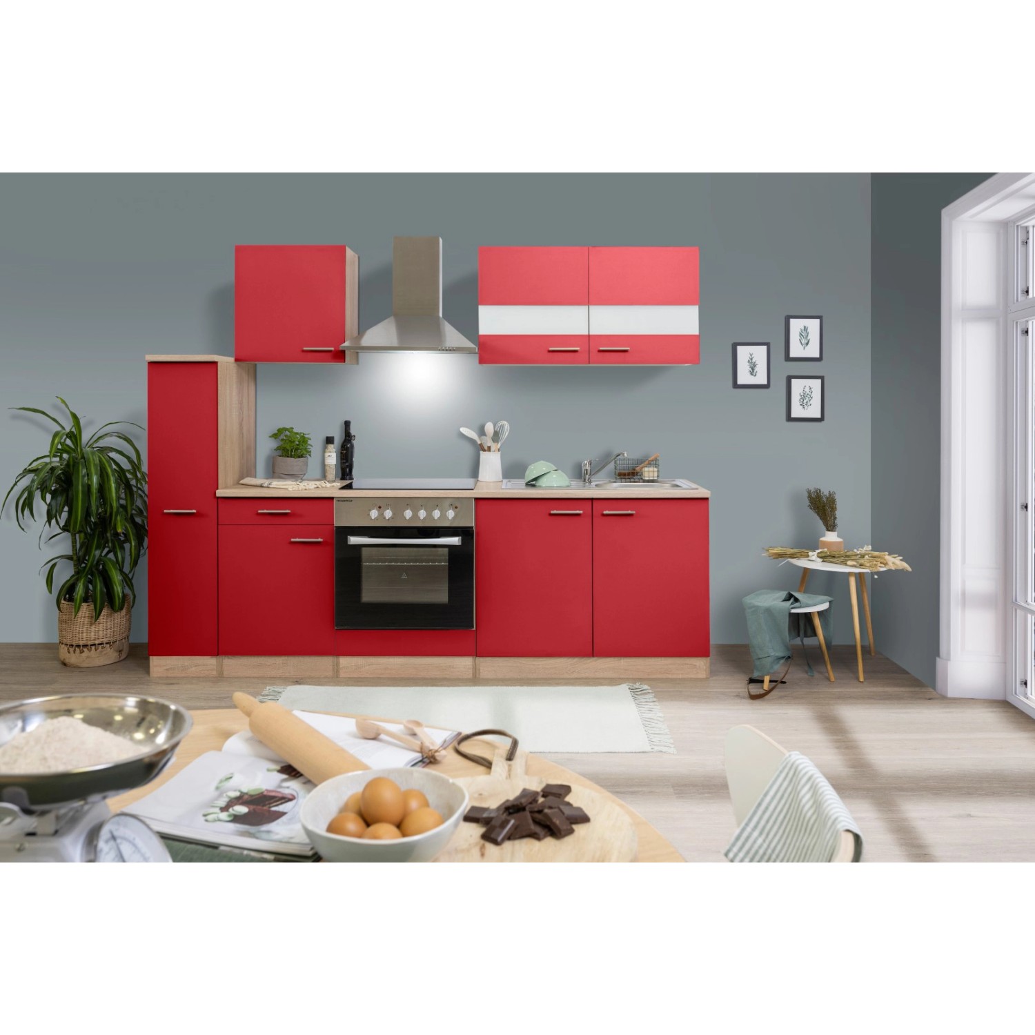 Bild von Respekta Küchenzeile KB240ESRC 240 cm Rot-Eiche
