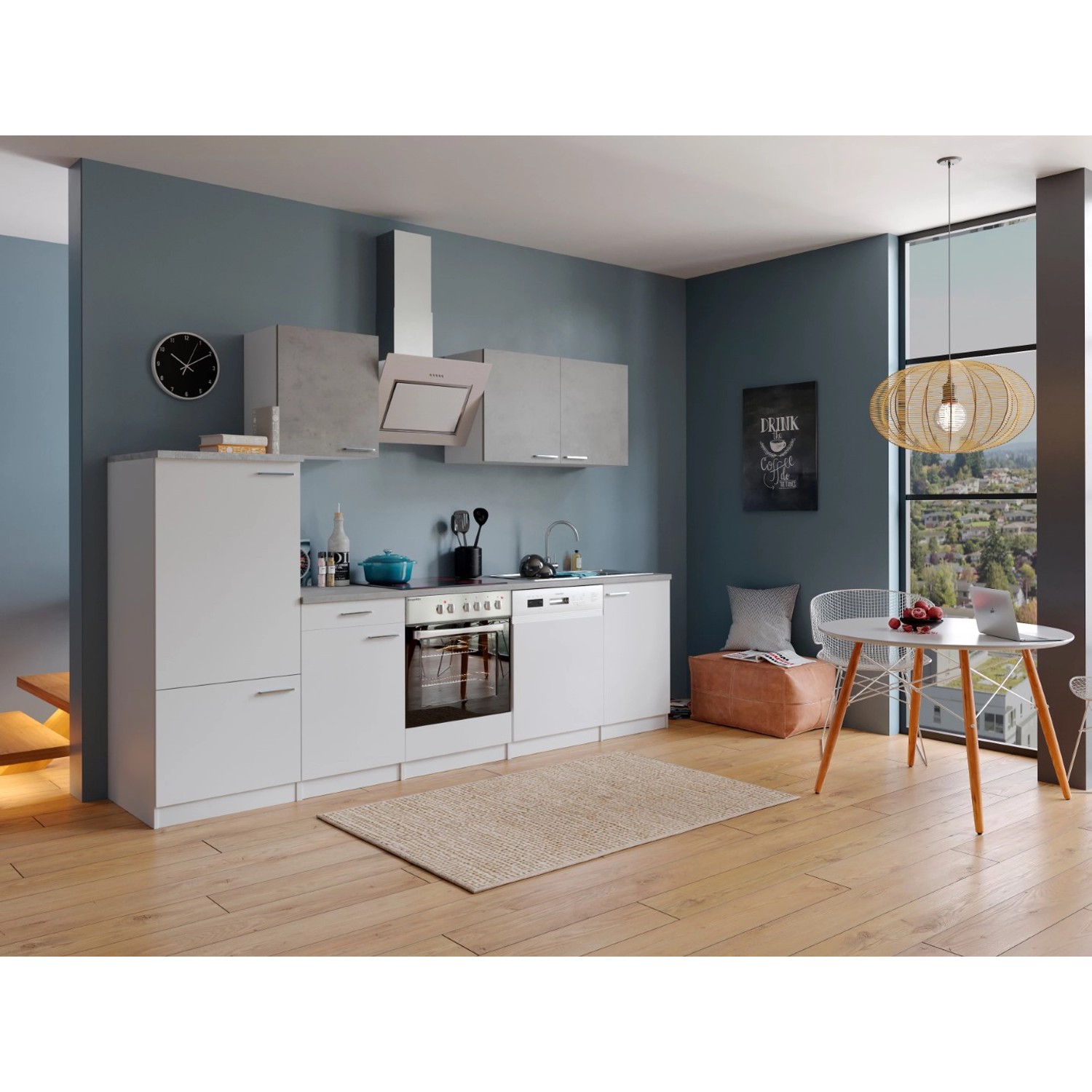 Bild von Respekta Economy Küchenzeile KB280WWBSC 280 cm Weiß-Beton Optik