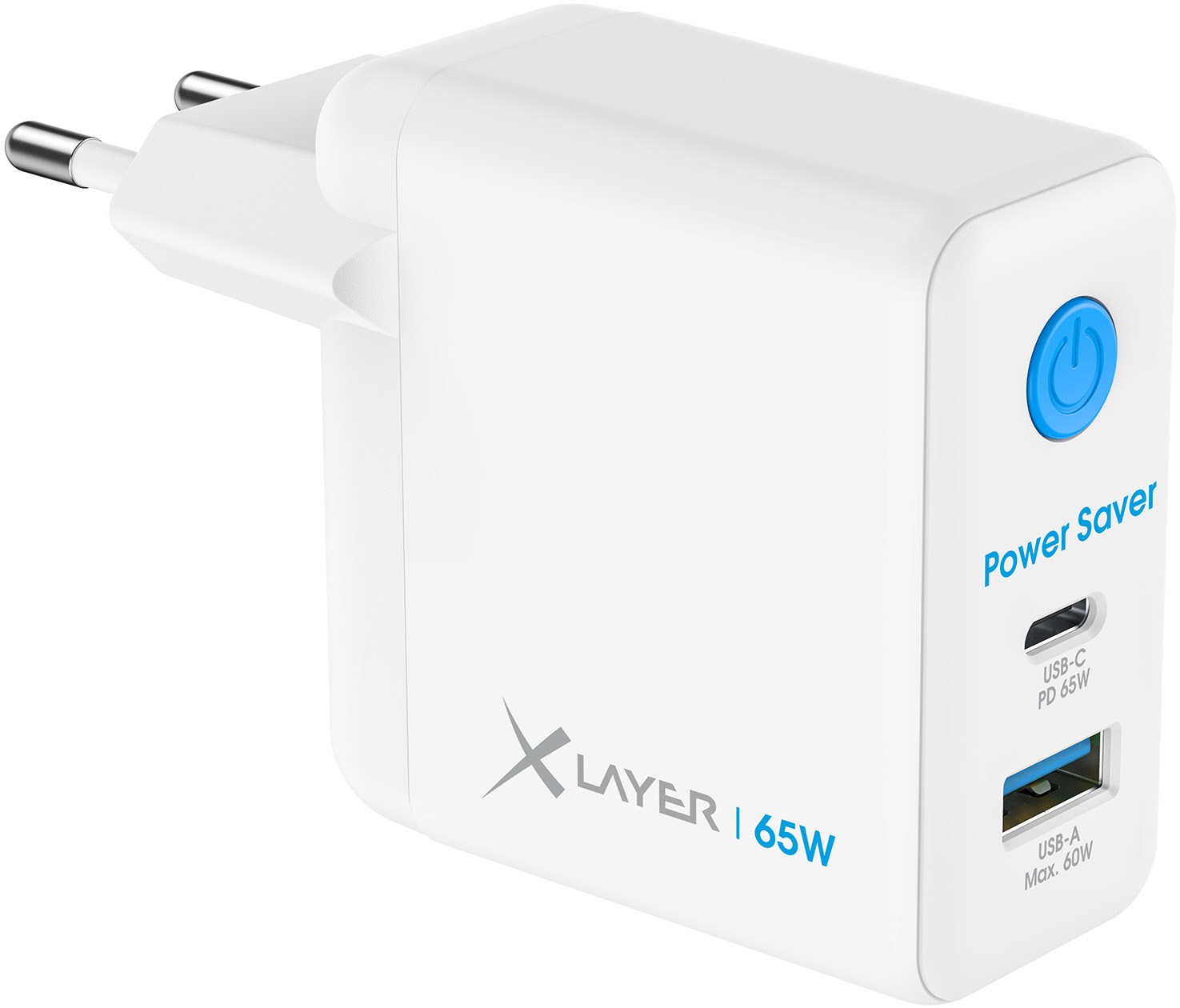 Bild von XLayer Power Saver USB-C Schnellladegerät I 65W PD I GaN Charger I 2-Port I Strom-Stopp-Funktion I kompatibel mit MacBook Pro/Air iPhone 16 15 Pro Max/15/14/13, iPad Pro, Galaxy S23 Ultra