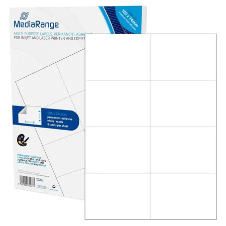 Bild von Mediarange Etikettenpapier 400 Etiketten Label selbstklebend A7 105 x 74 mm auf 50 A4 Bogen