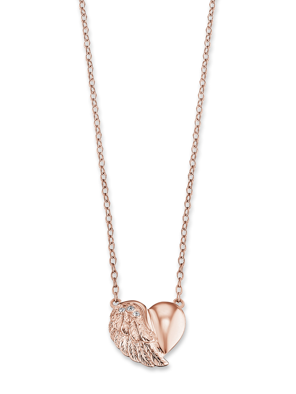 Bild von Engelsrufer Damen Halskette aus rosévergoldetem Sterling Silber mit Herzflügel Anhänger, besetzt mit 3 Zirkonia Steinen, Karabinerverschluss, in zwei Längen verstellbar, nickelfrei, ERN-LILHEARTWING-R