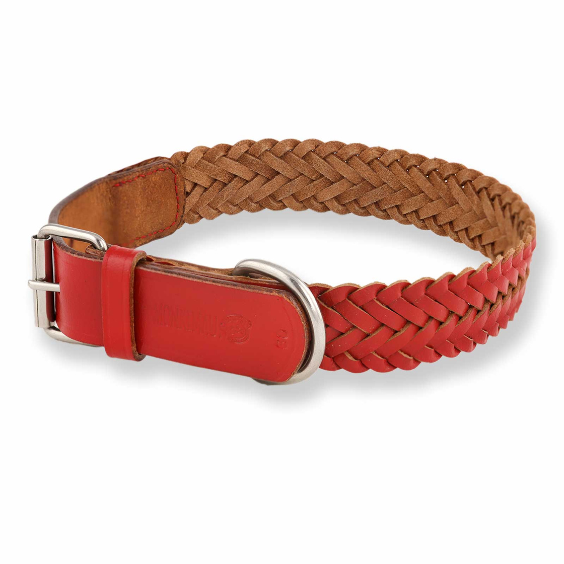 Bild von Hundehalsband aus Leder geflochten rot M-L