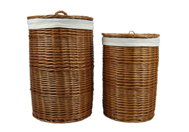 Bild von Lycce Wäschekorb Weide-Wäschekorb rund Wäschesammler Kleidertruhe Wäschetonne Wäschebox, mit Deckel und waschbarem Stoffeinsatz, 2 Größen