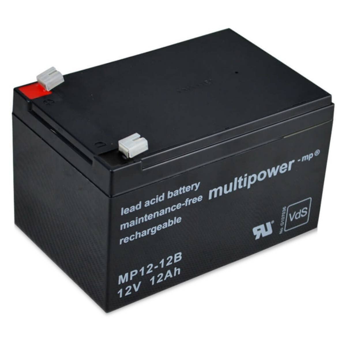 Bild von Multipower MP12-12B 117750 Bleiakku 12V 12Ah Blei-Vlies (AGM) (B x H x T) 98 x 98 x 151mm Flachsteck