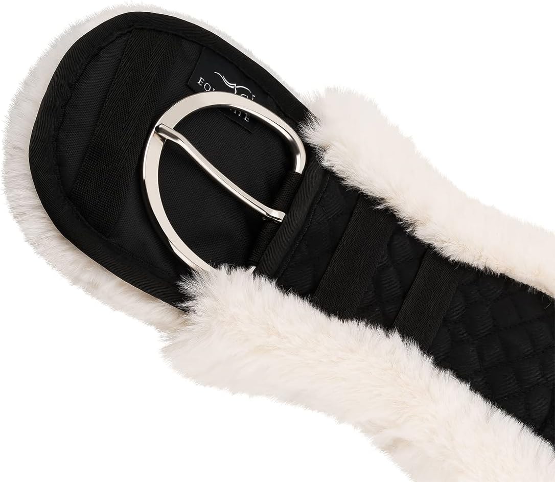 Bild von Equinate Westerngurt Classical mit synthetischem Lammfell - anatomischer Sattelgurt Western Bauchgurt 65 70 75 80 85 90cm Natur Braun Schwarz (65cm Schwarz)