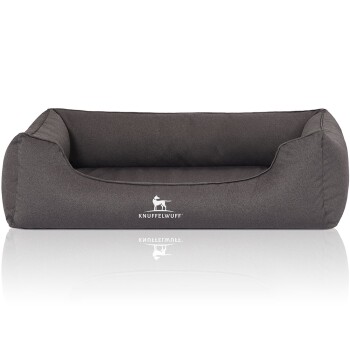 Bild von Knuffelwuff Orthopädisches Wasserabweisendes Hundebett Leon aus Velours mit Handwebcharakter XXL 120 x 85cm Anthrazit - abnehmbarer Bezug - waschbar - für große, mittelgroße und kleine Hunde