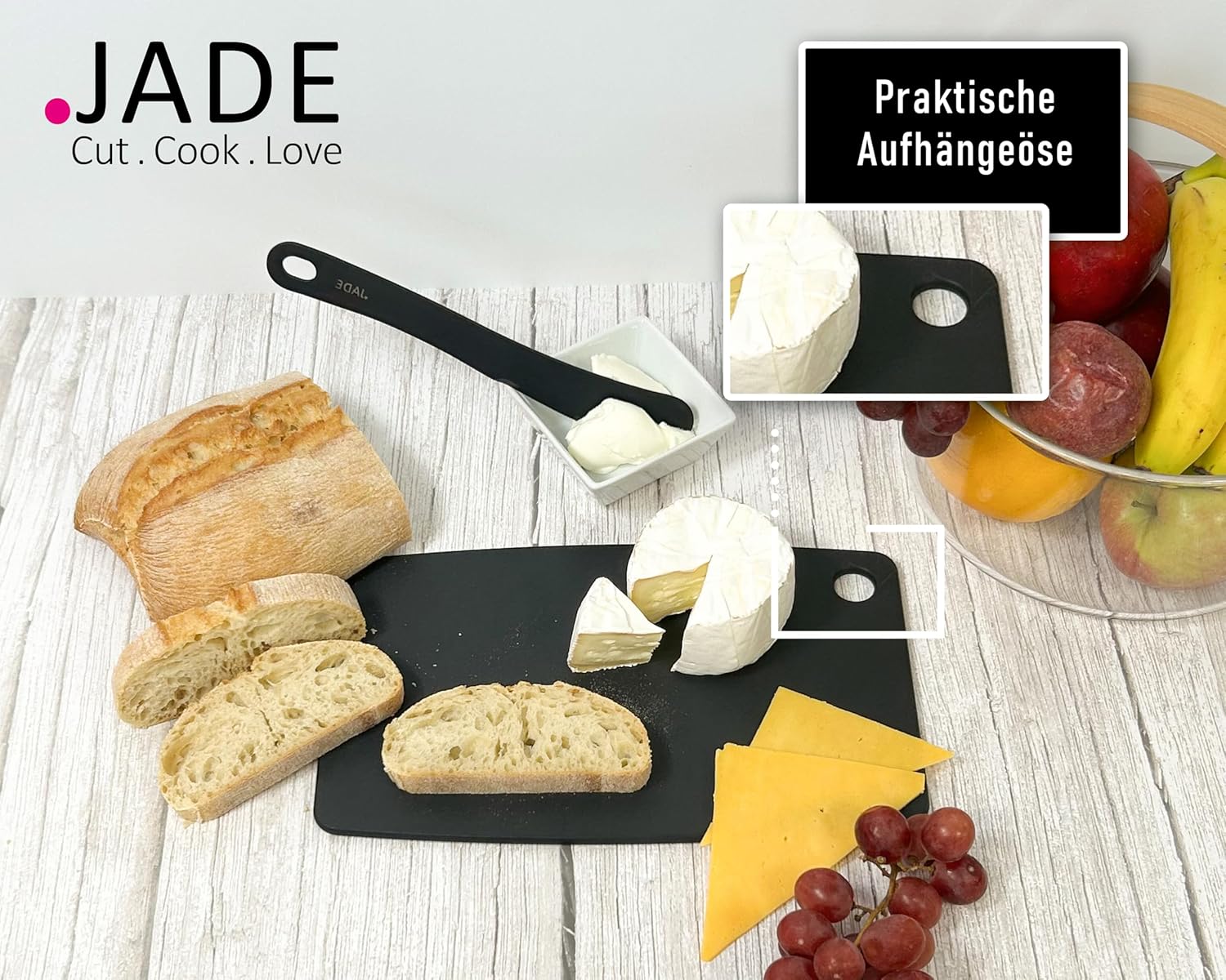 Bild von JADE Schneidebrett Gourmet Kitchen, Zellulose-Laminat, spülmaschinenfest, hygienisch, messerschonend, extrem robust, hitzebeständig bis 176°C, Aufhängeöse, BPA-frei, für Hobbyköche und Profis