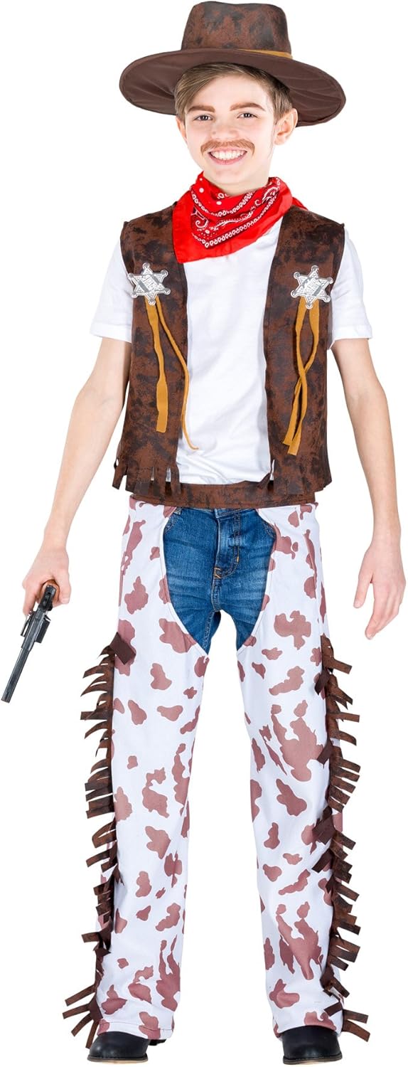 Bild von dressforfun Jungenkostüm Kleiner Sheriff | Weste in Kunstlederoptik mit 2 Sheriff Sterne auf der Weste | inkl. Rotes Halstuch & Hut (3-5 Jahre | Nr. 300590)