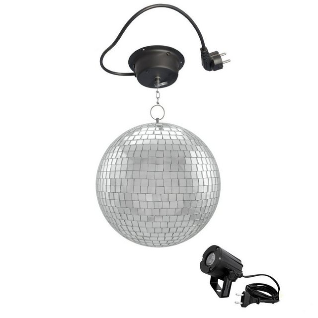 Bild von SATISFIRE Discolicht Spiegelkugel Komplettset 20cm mit Motor, LED Pinspot (kaltweiss)