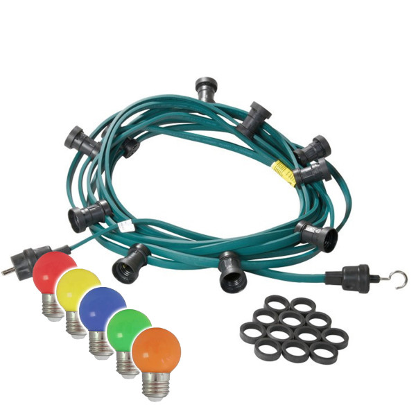 Bild von Illu-/Partylichterkette grün 50m - Außenlichterkette - Made in Germany - 50 x bunte LED Kugellampen