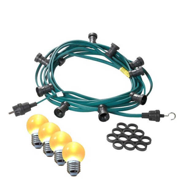Bild von Illu-/Partylichterkette 10m - Außenlichterkette grün - Made in Germany 30 ultra-warmweiße LED Kugeln