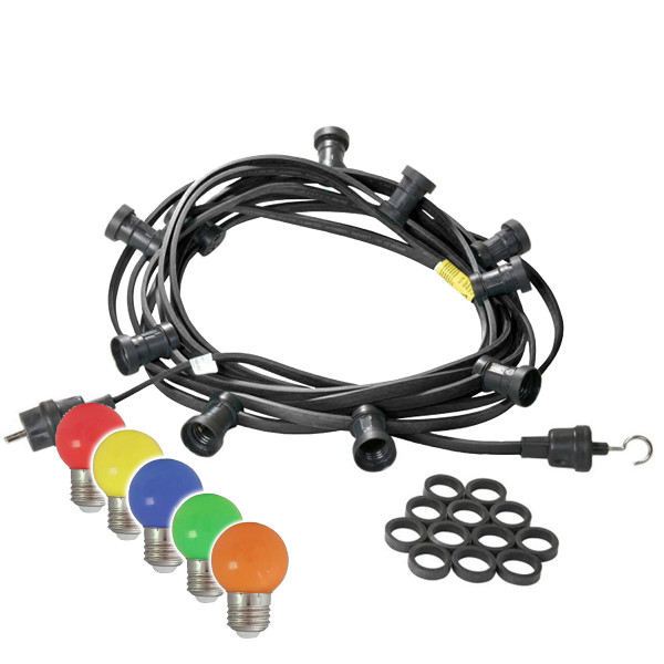 Bild von Illu-/Partylichterkette 10m - Außenlichterkette schwarz - Made in Germany - 30 bunte LED Kugellampen