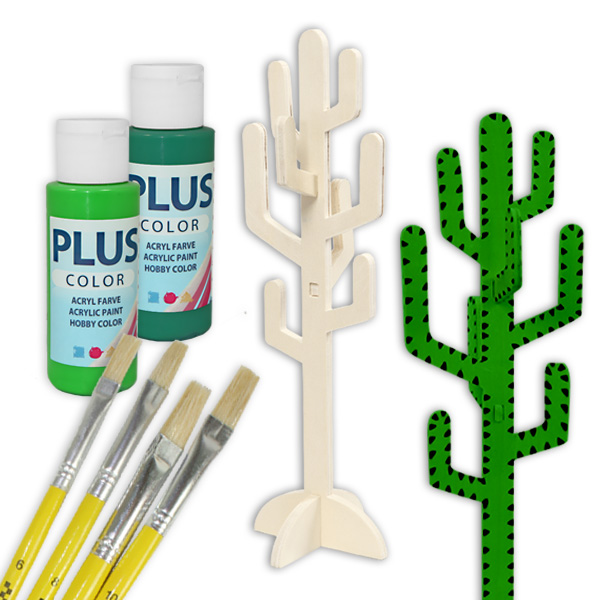 Bild von Holz-Kaktus Malset, mit Pinseln und Farbe