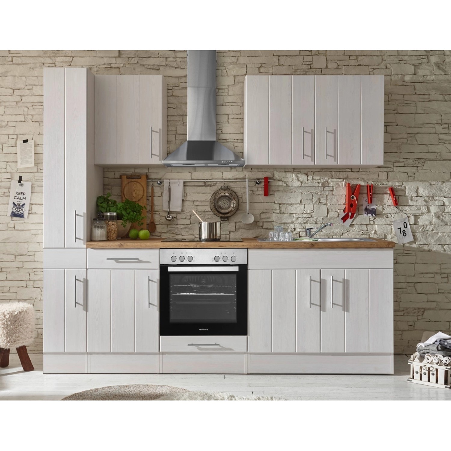 Bild von Respekta Premium Küchenzeile Landhaus 240 cm Lärche Weiß matt