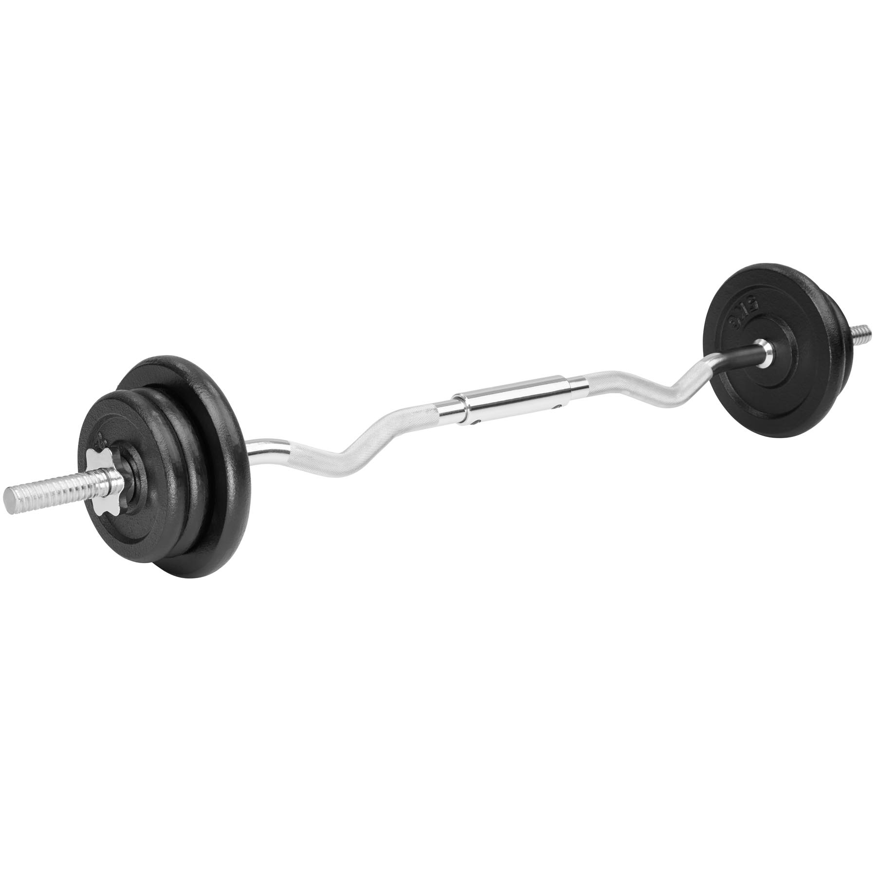 Bild von tectake® SZ Curlstange, verchromter Stahl, Durchmesser 25 mm, mit Sternverschlüssen, inklusive 6 Gewichten aus Gusseisen mit 20 kg