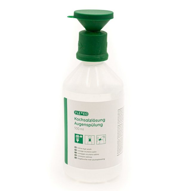 Bild von FLEXEO Erste-Hilfe-Set Augenspülflasche NaCl 500ml, (1 St), Augendusche mit Kochsalzlösung 0,9