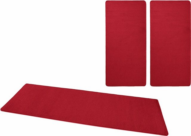 Bild von Hanse Home Teppich Bettumrandung Fancy 3-teilig – Bettvorleger Velours Teppichläufer Kurzflor Einfarbig Läufer-Set für Kinderzimmer Schlafzimmer, Rot 2X 67x140 cm 1x 67x250cm