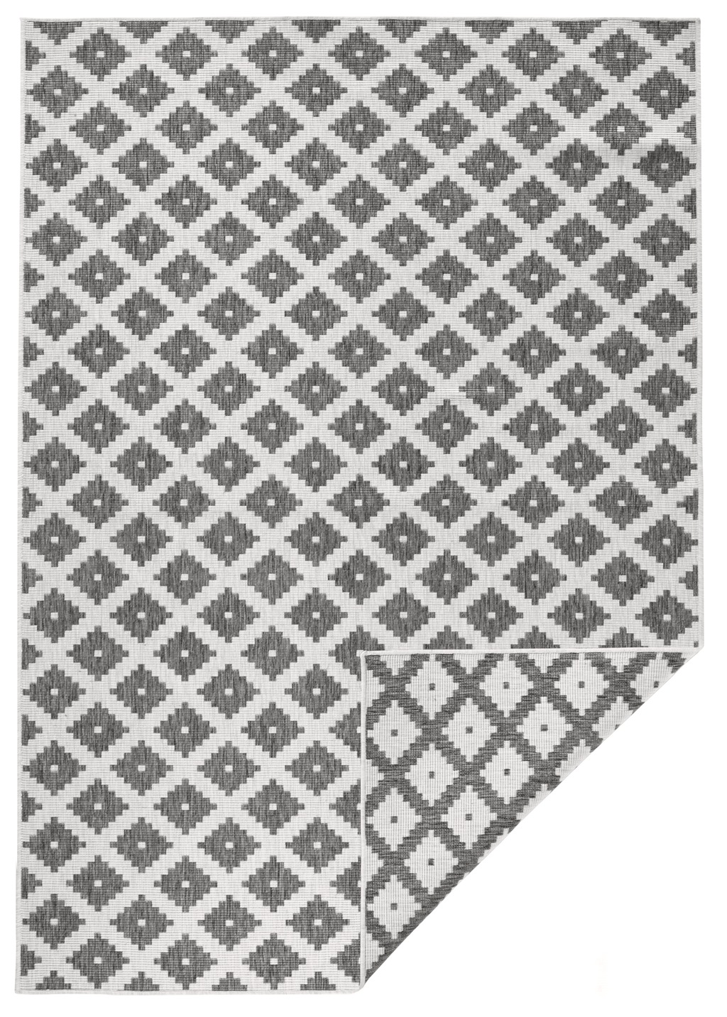 Bild von NORTHRUGS In- und Outdoor Teppich Nizza 80x150cm - Wendeteppich Wetterfest Modernes Geometrisches Muster Läufer für Balkon Terrasse Garten Wintergarten Wohnzimmerteppich Wasserfest in Grau Creme