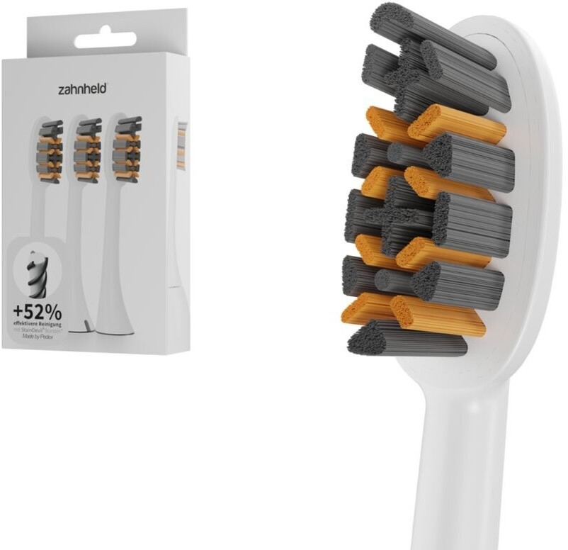 Bild von Zahnheld Aufsteckbürsten Pro X-Clean für Schallzahnbürste Gero, Whitening-Effekt, 3 Stück, Weiß, Passend für Zahnheld Schallzahnbürste, plastikfrei verpackt
