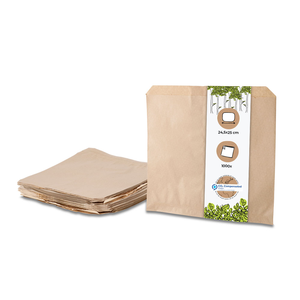 Bild von BIOZOYG 1000 Stück Papierflachbeutel braun 24,5x24,5cm Papiertüten, Papier-Beutel, Snack Taschen - biologisch abbaubar, umweltfreundlich, nachhaltig