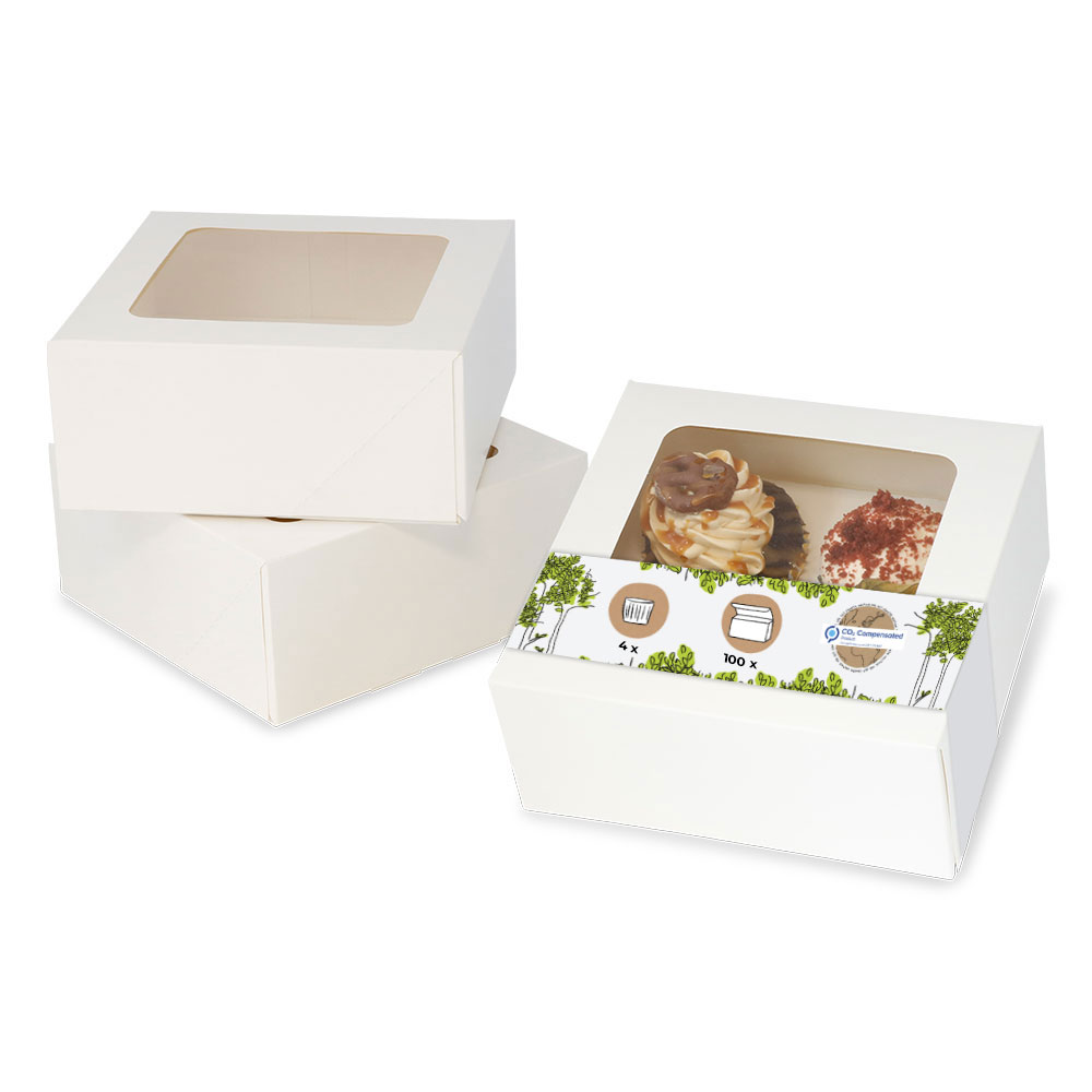 Bild von BIOZOYG 100 Stück Cupcake Boxen inkl Einlagen für 4 Cupcakes, mit Sichtfenster aus PLA Muffin-Schachteln Dessertboxen umweltfreundliche Materialien