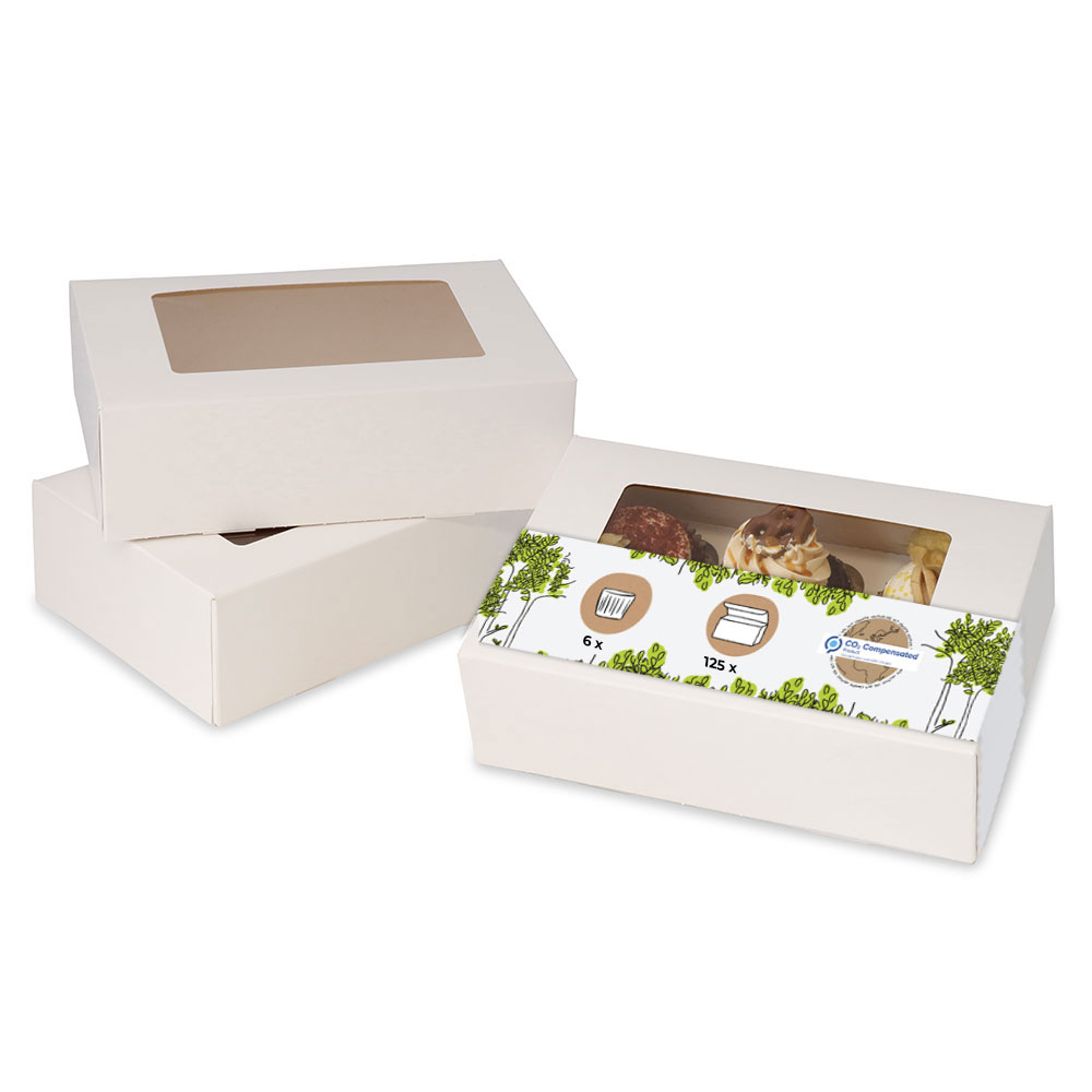 Bild von BIOZOYG 6er Cupcake Muffin Box Karton mit großem Sichtfenster inkl. Einlage I 125 Stück Patisserieschachteln Geschenkboxen weiß I Bio Box Take Away Kartonschachtel biologisch abbaubar