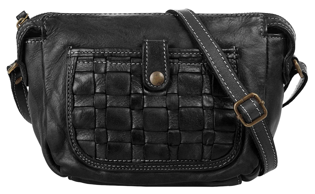 Bild von Cluty Umhängetasche Echt Leder Damen | Made in Italy | handliche Crossbody | elegante Minibag mit Reißverschluss schwarz | 019562