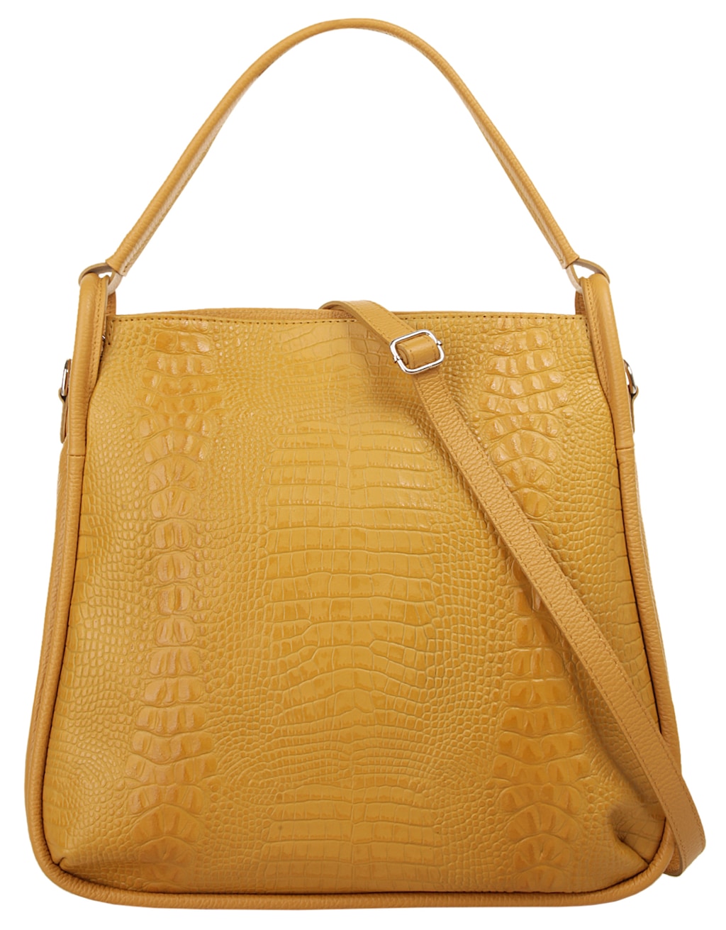 Bild von Samantha Look Shopper Echt Leder Damen | Made in Italy | Business Handtasche mit Krokoprägung | elegante Bürotasche mit Trageriemen gelb | 020898