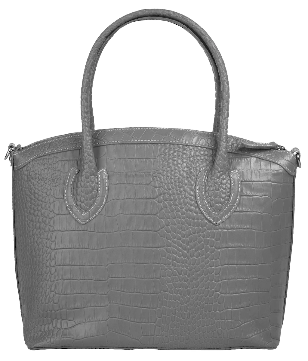 Bild von Cluty Handtasche Echt Leder Damen | Made in Italy, Kroko Umhängetasche, Business Shopper, Aktentasche mit Innenfächern grau | 021320