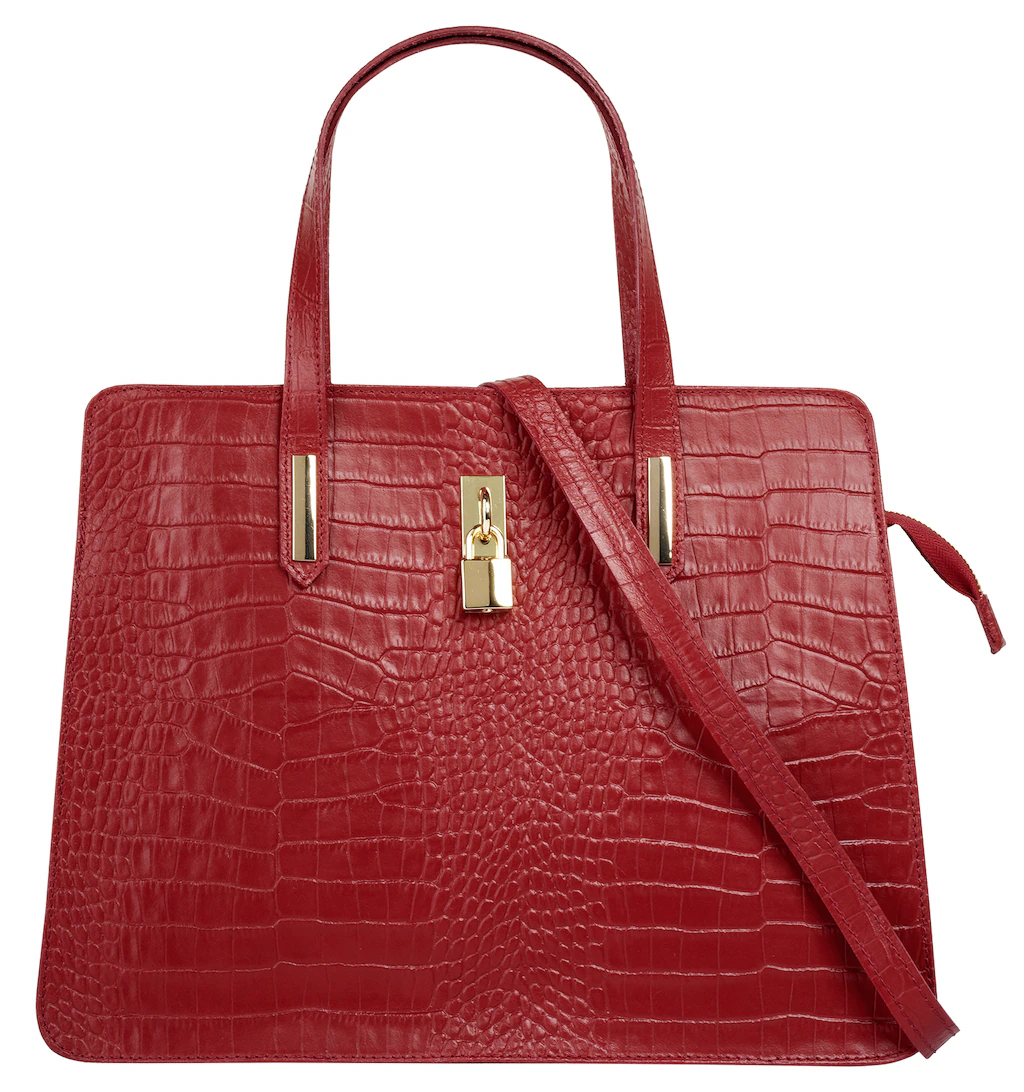 Bild von Cluty Handtasche Echt Leder Damen | Made in Italy, Smartphonefach, Kroko-Design, elegante Umhängetasche, Damentasche mit Reißverschluss, Schultertasche rot | 021321