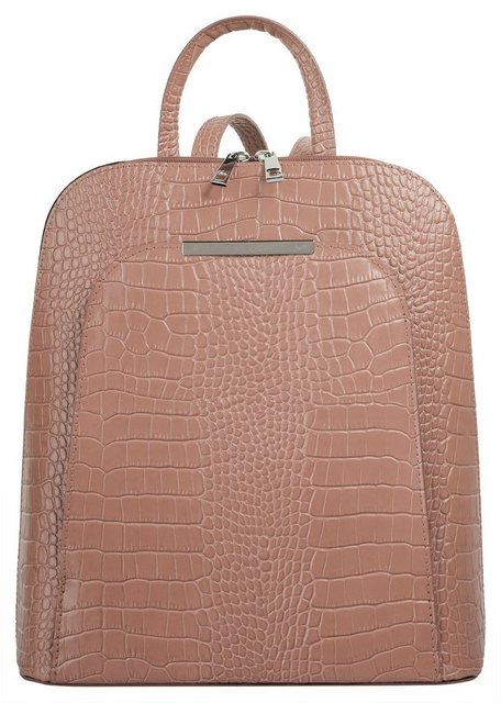 Bild von Cluty Rucksack Echt Leder Damen | Made in Italy, Smartphonefach, Daypack aus Rindleder, Citybag im Kroko-Look, Lederrucksack mit Reißverschluss alt-rosa | 021373