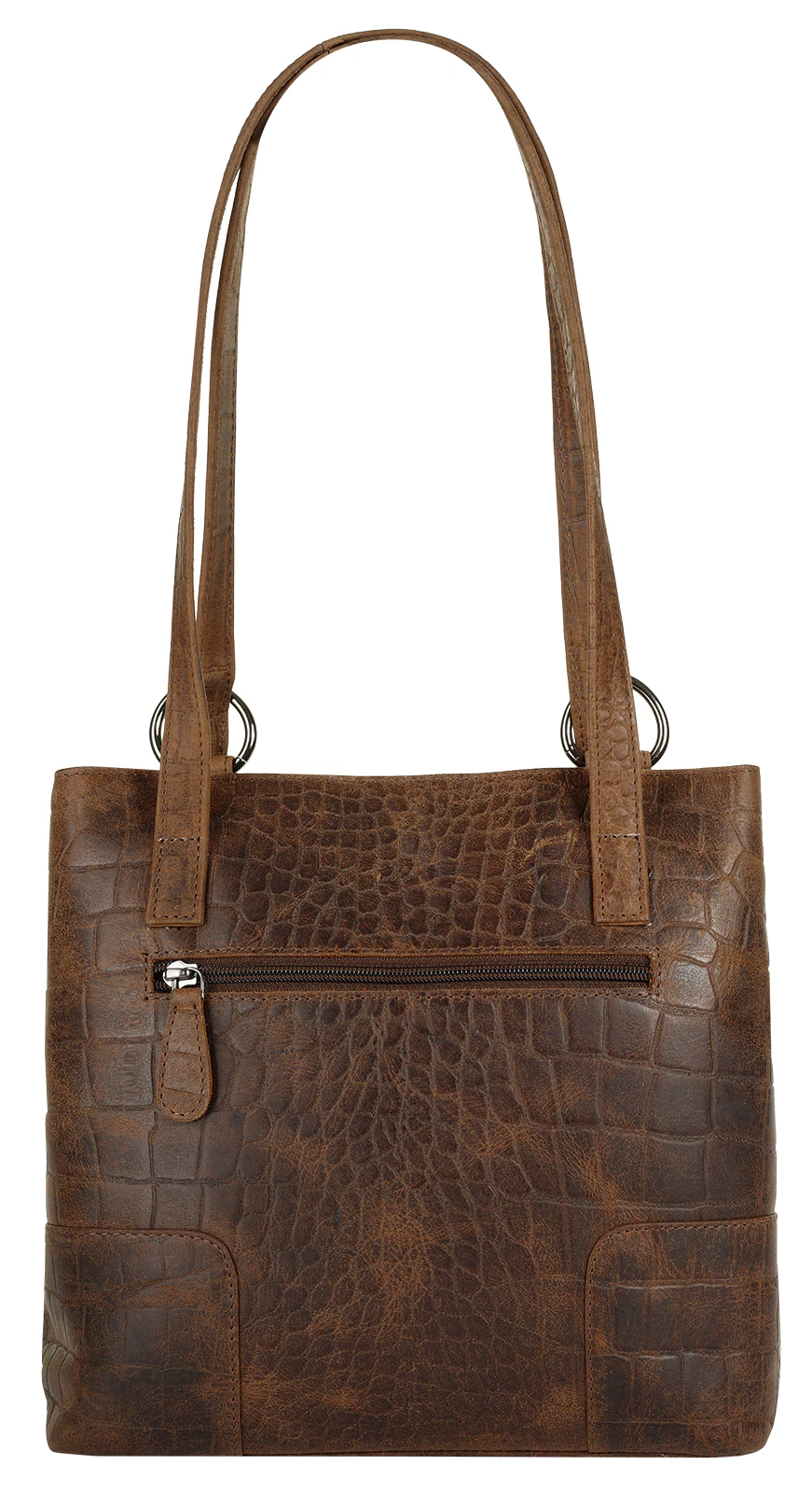 Bild von Cluty Rucksack Echt Leder Damen | Vintage Handtasche, Daypack aus Rindleder, Umhängetasche mit Kroko-Optik braun | 021582