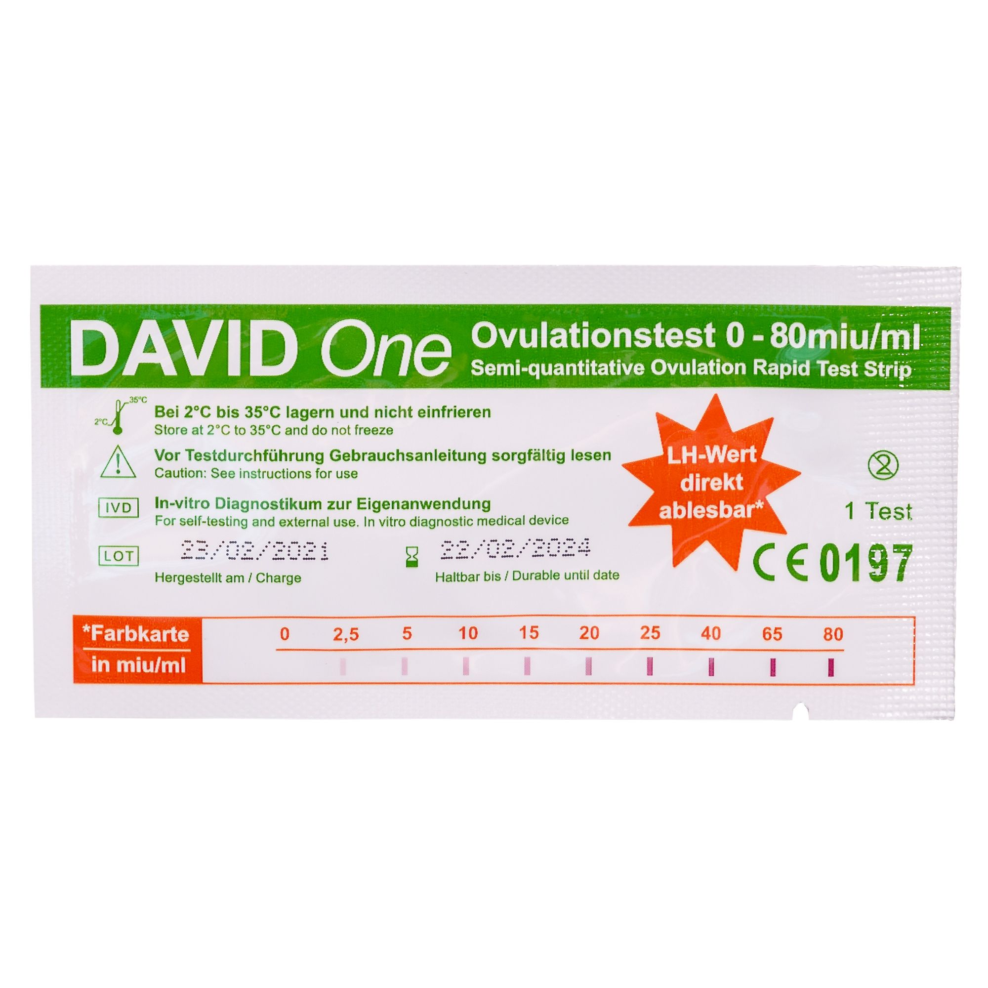 Bild von David One Ovulationstest Streifen 0-80 miu/ml mit LH Anzeige