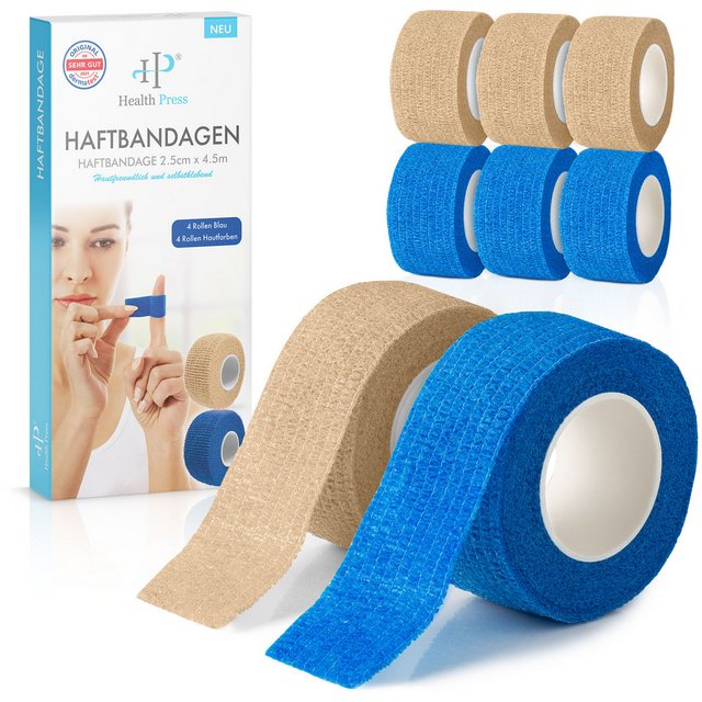 Bild von Health Press Bandage Fingerpflaster Selbsthaftend - 8x Pflaster Rolle (2,5cm x 4,5m)