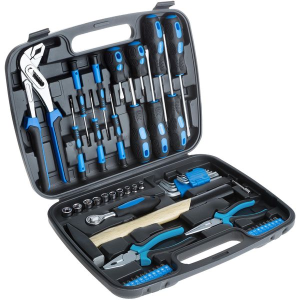 Bild von TecTake 402789 Universal Werkzeugkoffer 57 teilig, mit Werkzeug gefüllt | für Haushalt, Garage & Werkstatt | mit Hammer, Schraubendreher, Zange u.v.a.m.