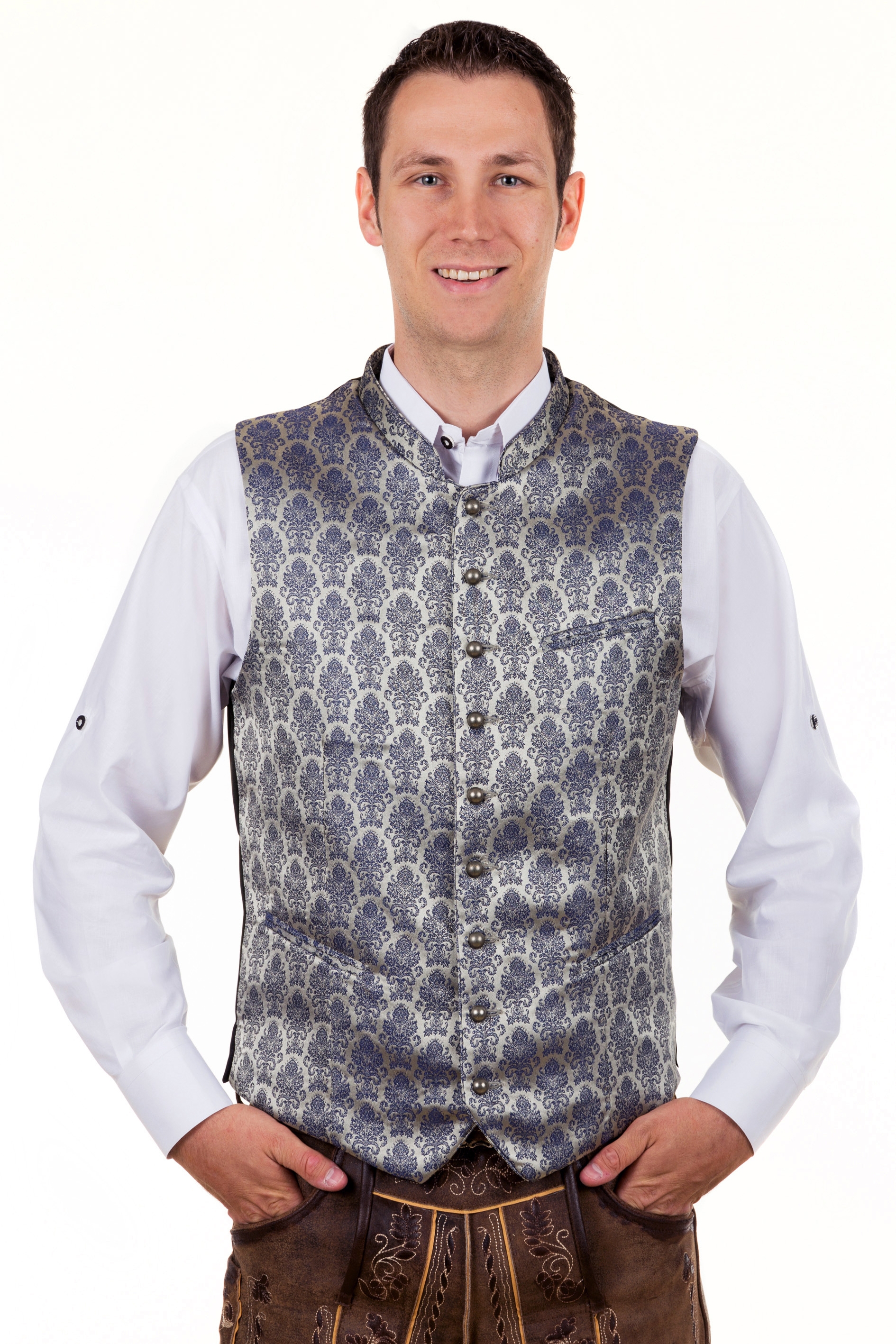 Bild von Edelnice Trachtenmode Elegante Trachtenweste Gilet Silbergrau-dunkelblau Mario mit edler Musterung Gr. 46-66 (50)