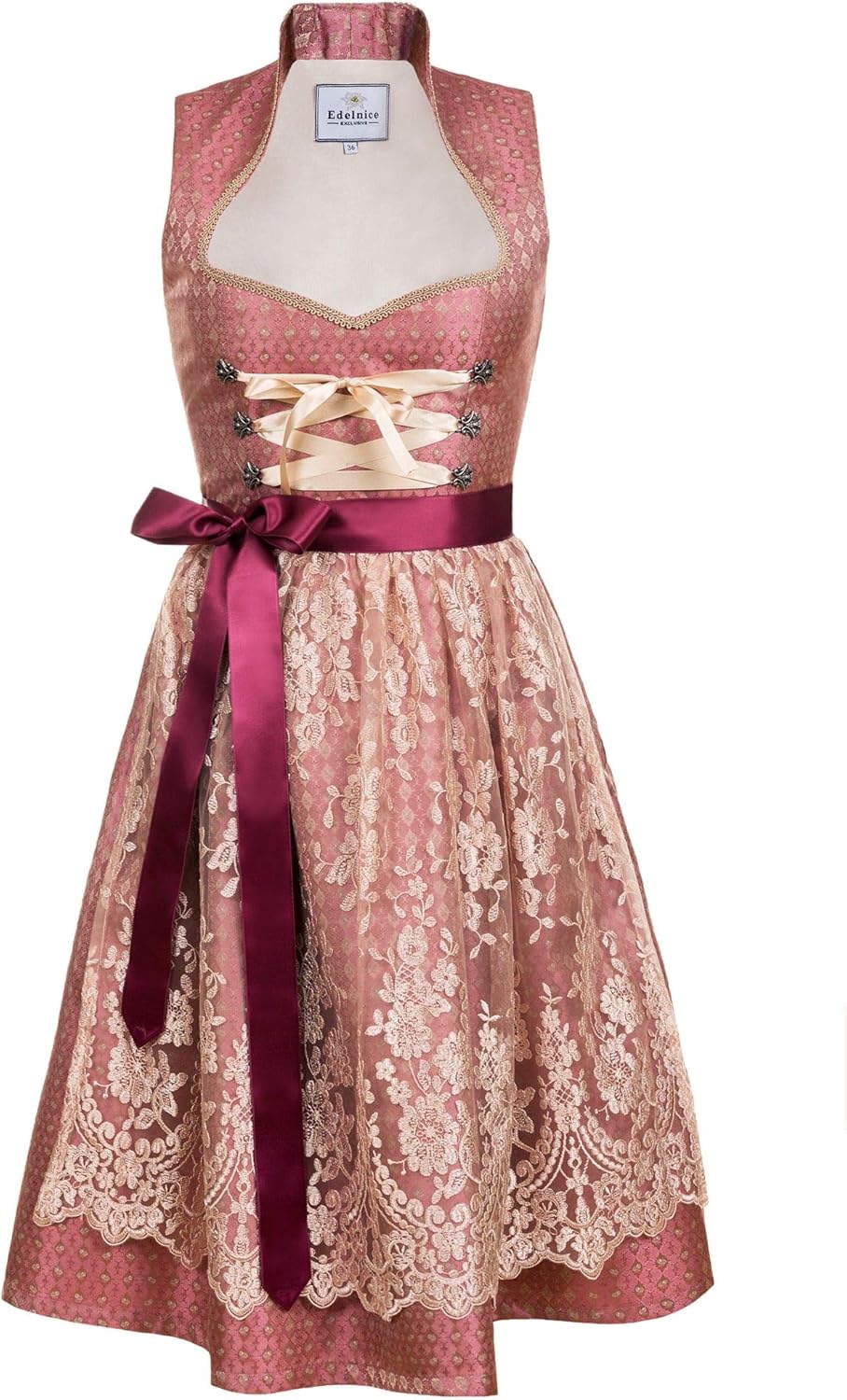 Bild von Edelnice Trachtenmode Exklusives Designer Stehkragen Midi Dirndl Diana inkl. Spitzen Dirndlschürze Gr. 32-54