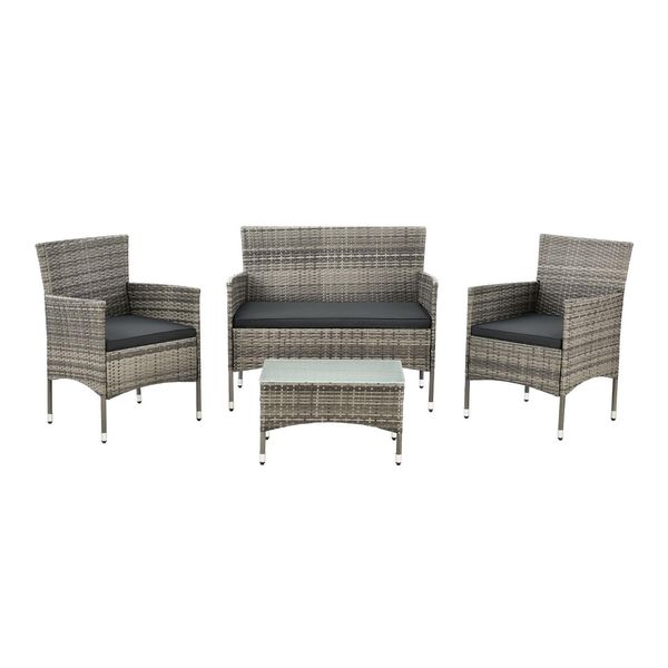 Bild von Juskys Polyrattan Sitzgruppe Fort Myers 4 Personen mit 2er Sofa, 2 Stühle, Tisch & Sitzkissen wetterfest grau-meliert Balkonmöbel Gartenmöbel Set
