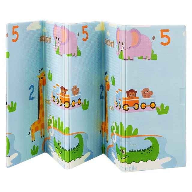 Bild von Juskys Kinder Spielmatte Stella 180x200 cm Tiere - XXL Matte für Babys - Schaumstoff Spielteppich faltbar, Soft & wendbar - Boden - Krabbelmatte Blau