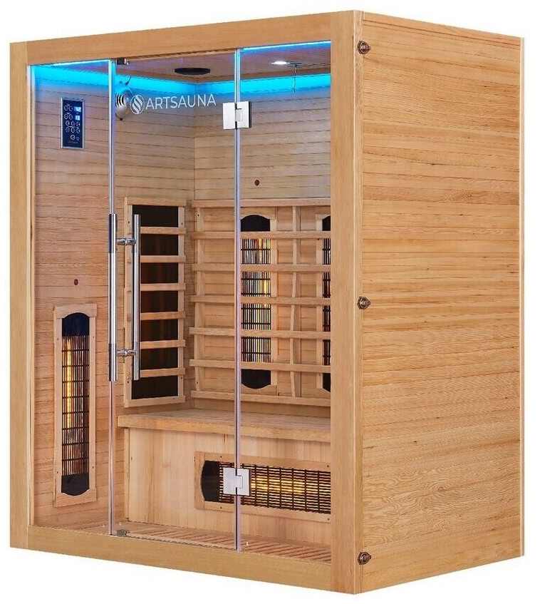 Bild von Artsauna Infrarotkabine Kiruna160 mit 6 Vollspektrum- & 3 Flächenstrahler, 3 Personen, 160x105x190 cm, LED Farblicht & Glastür, Infrarotsauna Sauna