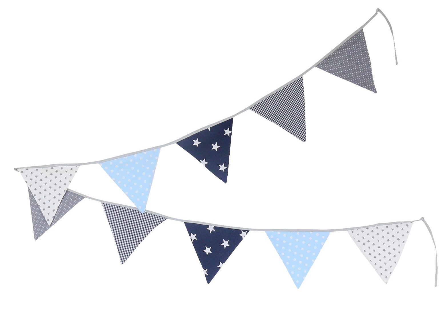 Bild von ULLENBOOMÂ® Wimpelkette 325cm - Patchwork, Blau Hellblau Grau - 100% Baumwolle - Stoffgirlande, Wimpelgirlande fÃ¼r Kinderzimmer - 3,25m, 10 Wimpel