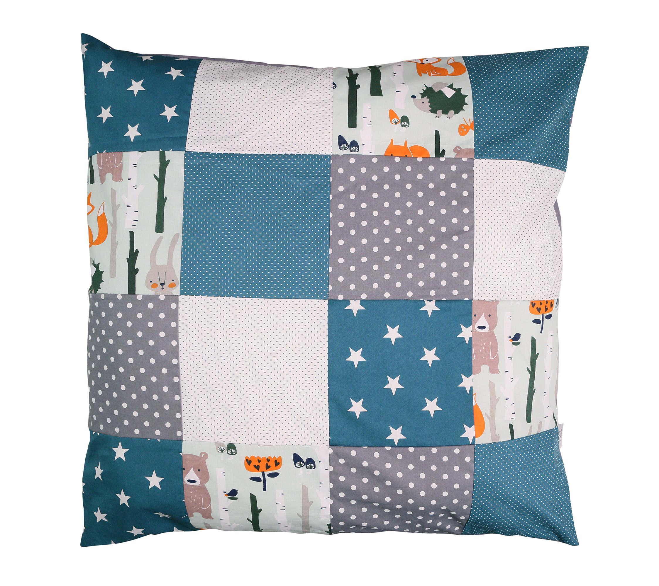 Bild von ULLENBOOM ® Kissenbezug Baby Kissenbezug 80x80 cm “Waldtiere Petrol” (Made in EU), Kopfkissenbezug mit Reißverschluss, aus 100% Baumwolle, Design Sterne, Patchwork