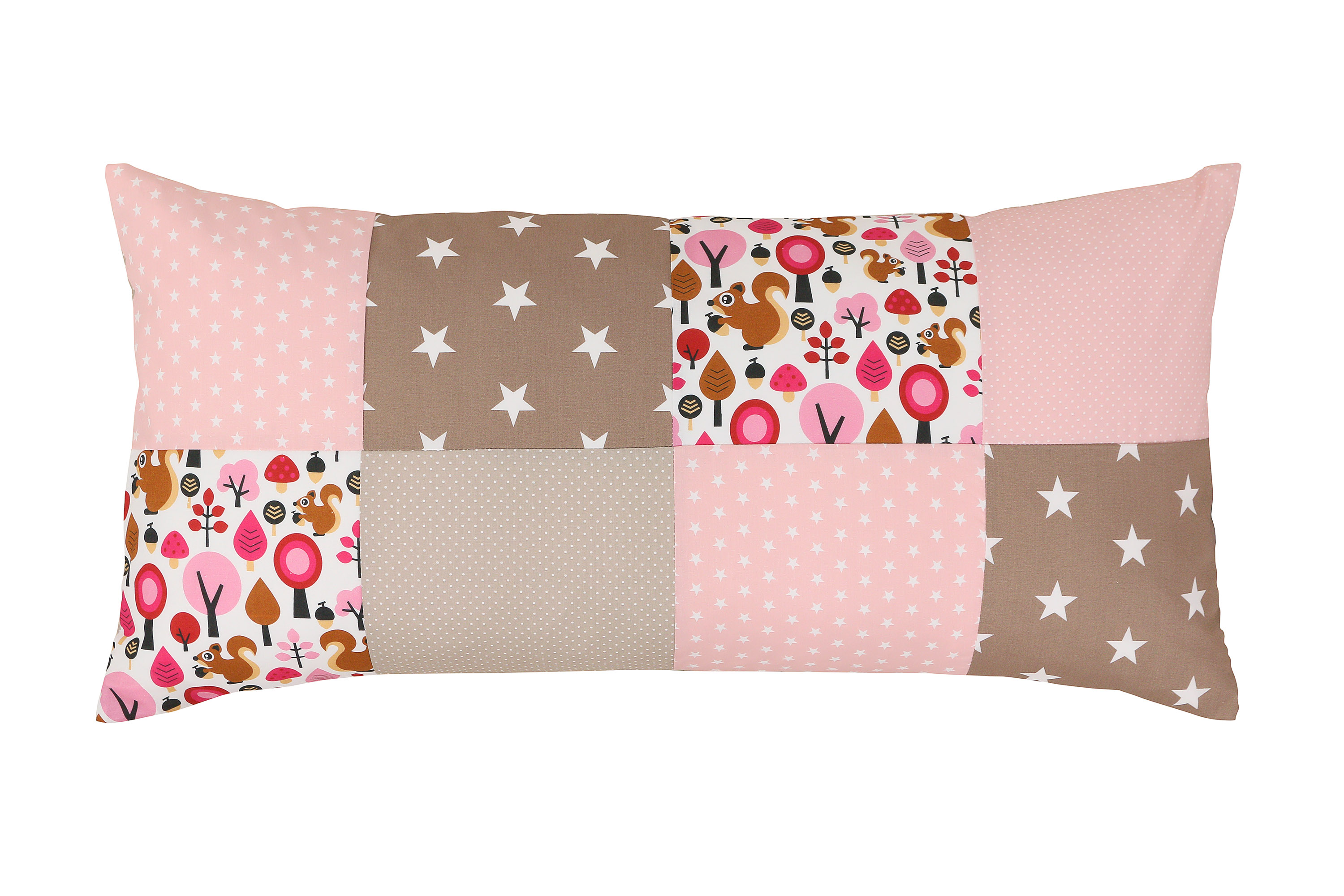 Bild von ULLENBOOMÂ® Kissenbezug 40x80 cm - Patchwork, Sand EichhÃ¶rnchen (Rosa) - Weicher Stoff 100% Baumwolle - Kopfkissenbezug, KissenhÃ¼lle fÃ¼r Babys