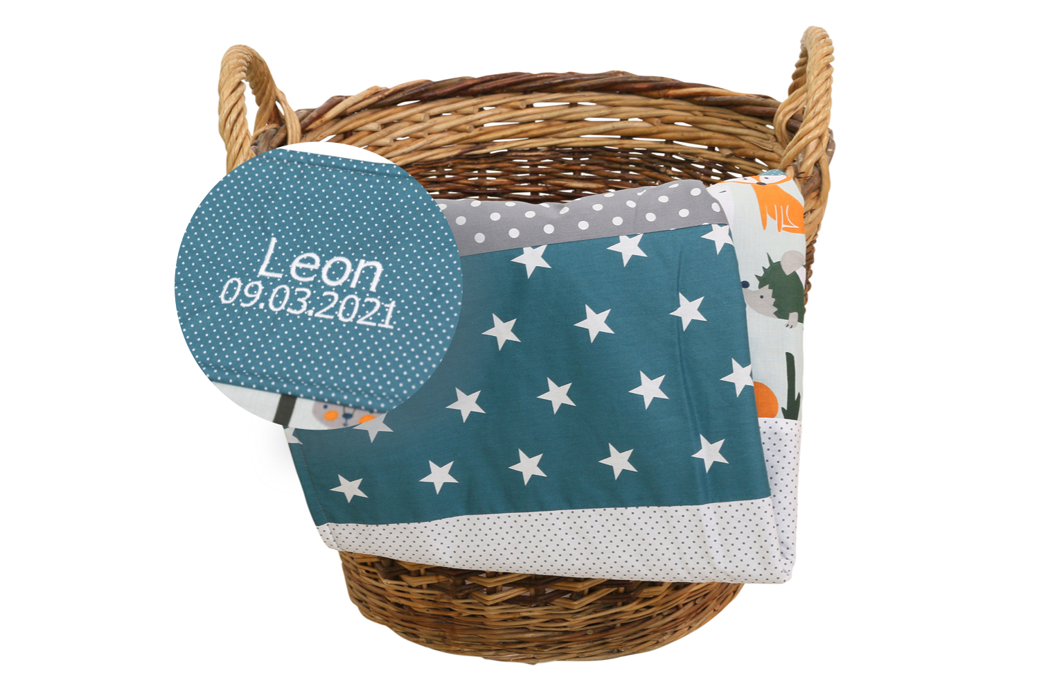 Bild von ULLENBOOMÂ® Babydecke personalisiert 70x100 cm, Waldtiere Petrol - Zertifizierte Materialien - Kinderwagendecke, Kuscheldecke, Puckdecke