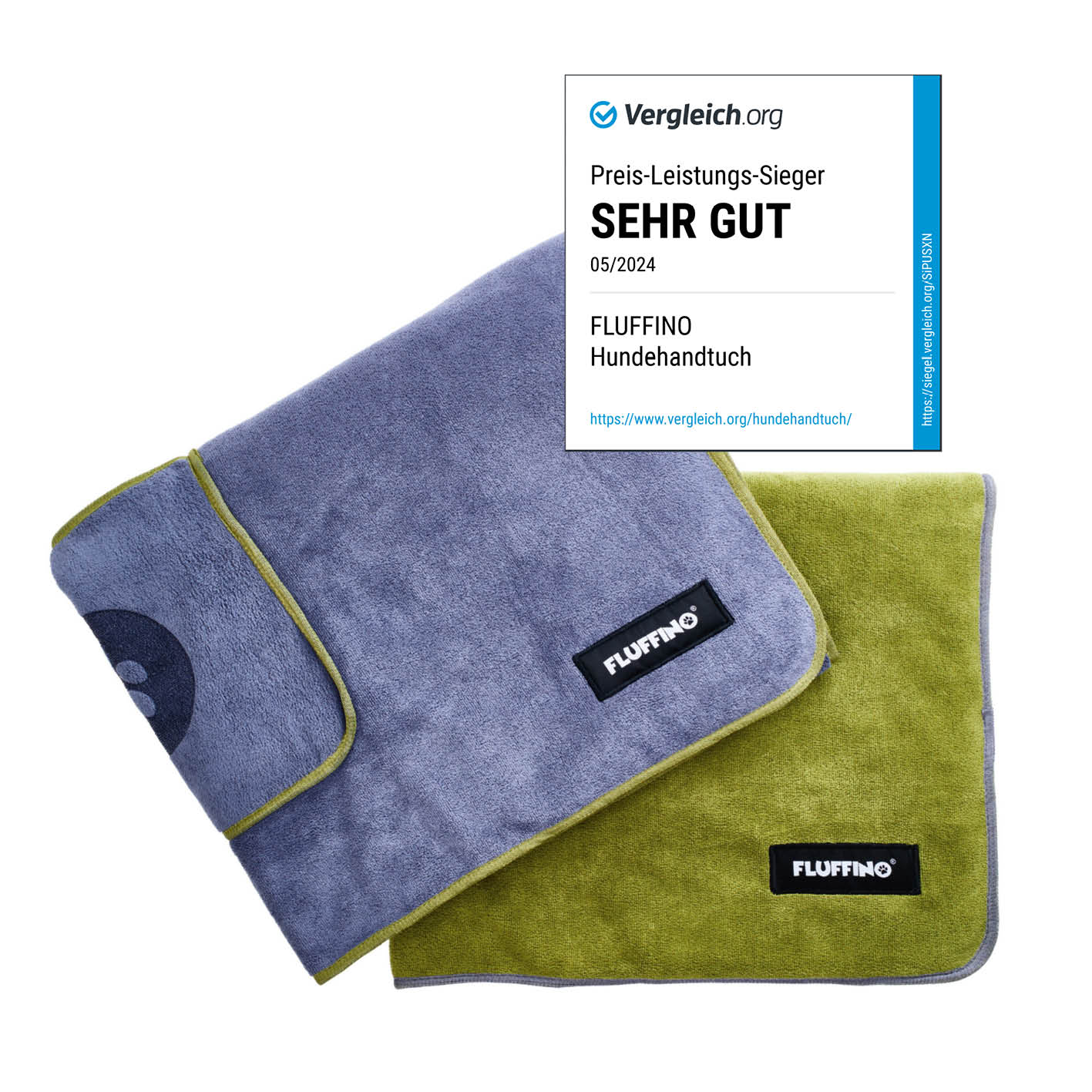 Bild von Hundehandtuch Mikrofaser – 2er-Pack - 90 x 50 cm - Grau & Grün