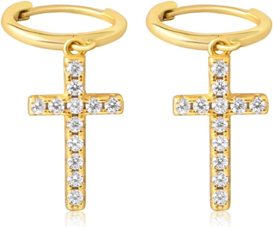Bild von Mendozza Mini Creolen MJ-EA22070L 925 Silber Hoops Kreuz Anhänger Gold 12mm