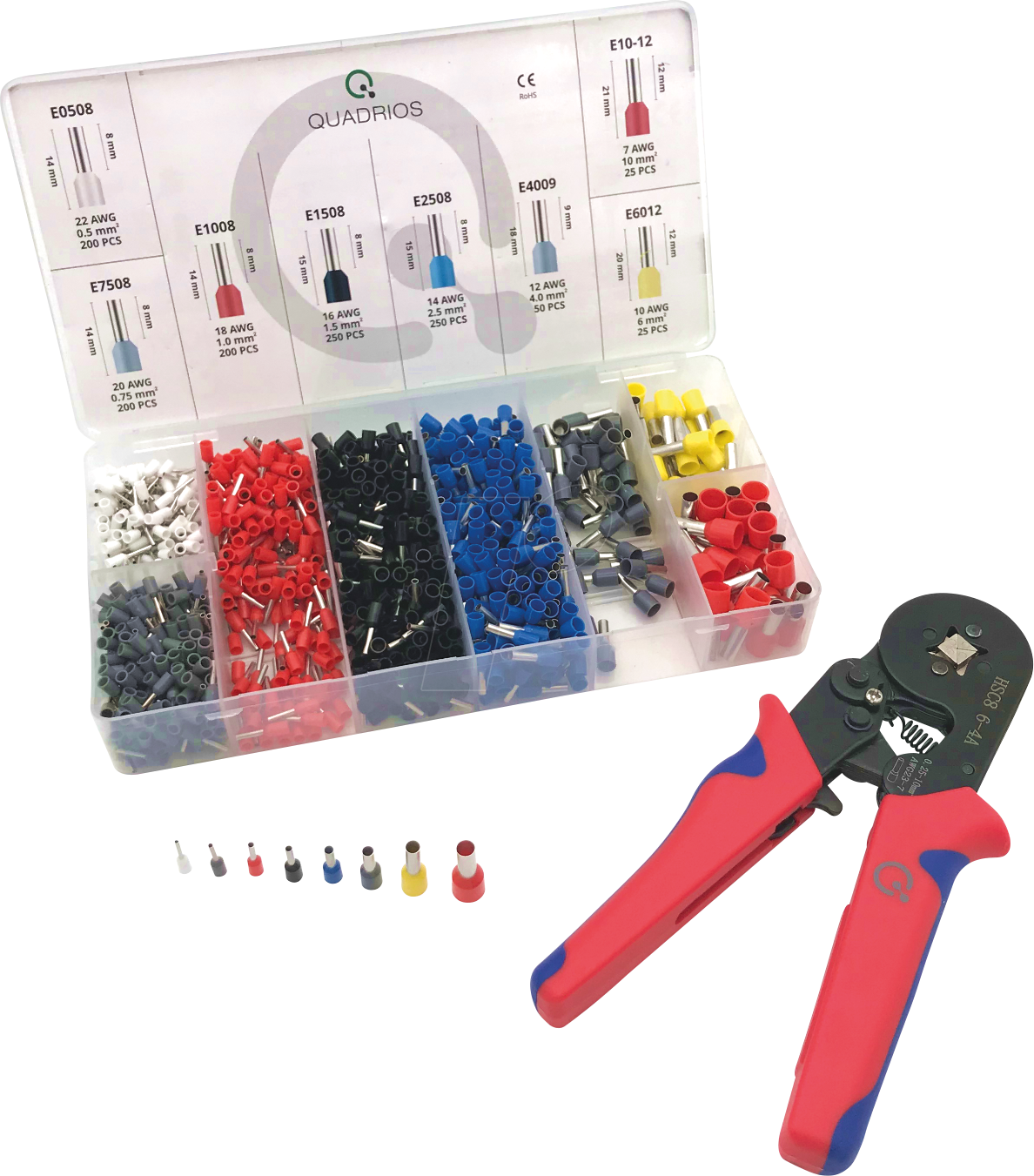 Bild von QUADRIOS GmbH | Crimpzange mit 1200 Aderendhülsen Set | von 0,5-10mm² mit Automatik-Crimpzange, Aderendhülsenzange selbsteinstellend von 0,25-10mm² Krimpzange, Presszange, Aderendhülsen